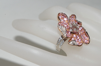 +MBA #77-077    14K Two Tone Pink Sapphire & Diamond Flower Ring