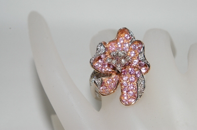 +MBA #77-077    14K Two Tone Pink Sapphire & Diamond Flower Ring