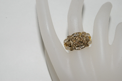+MBA #77-040     14K Yellow Gold Criss Cross Style Cognac & White Diamond Ring