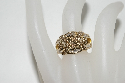 +MBA #77-040     14K Yellow Gold Criss Cross Style Cognac & White Diamond Ring