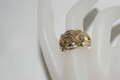 +MBA #77-040     14K Yellow Gold Criss Cross Style Cognac & White Diamond Ring