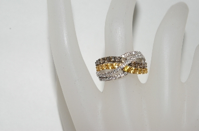 +MBA #77-082   18K White Gold Yellow Sapphire , Chocolate & White Diamond Criss Cross Ring