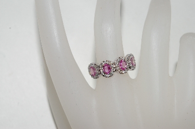 +MBA #77-117    "14K White Gold  4 Stone Pink Sapphire & Diamond Ring