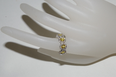 +MBA #79-107    "14K White Gold 4 Stone Yellow Sapphire & Diamond Ring
