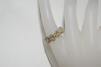 +MBA #79-107    "14K White Gold 4 Stone Yellow Sapphire & Diamond Ring