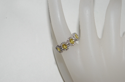 +MBA #79-107    "14K White Gold 4 Stone Yellow Sapphire & Diamond Ring