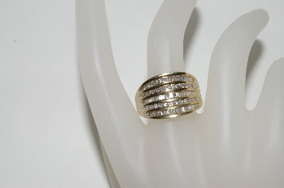 +MBA #77-037    14K Yellow Gold Concave Style Baguette & Round Cut Diamond Ring