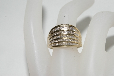 +MBA #77-037    14K Yellow Gold Concave Style Baguette & Round Cut Diamond Ring