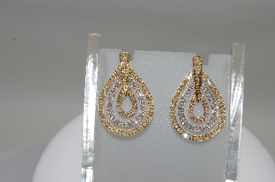 +MBA #78-007  14K Tri Colored Gold Teardrop Shaped Diamond Earrings