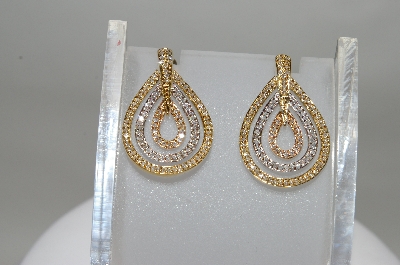 +MBA #78-007  14K Tri Colored Gold Teardrop Shaped Diamond Earrings