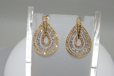 +MBA #78-007  14K Tri Colored Gold Teardrop Shaped Diamond Earrings