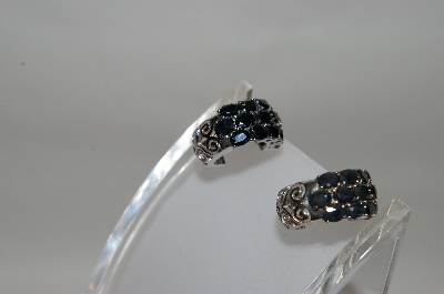 +MBA #78-075   Sterling Blue Sapphire "Chubby Hoop" Earrings