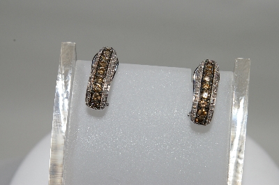 +MBA #78-010  14K White Gold Chocolate & White Diamond Half Hoop Earrings