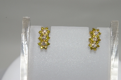 +MBA #78-016     14K Yellow Gold 3 Flower Yellow & White Diamond Earrings