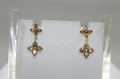 +MBA #78-022   14k  Yellow Gold  Flower Dangle Champagne Earrings