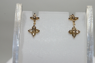 +MBA #78-022   14k  Yellow Gold  Flower Dangle Champagne Earrings