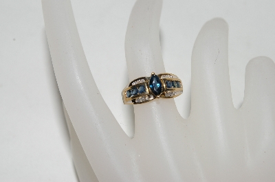 +MBA #78-282  14k Yellow Gold Marquise Cut Blue Sapphire & Diamond Ring