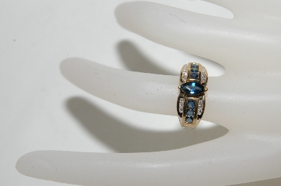 +MBA #78-282  14k Yellow Gold Marquise Cut Blue Sapphire & Diamond Ring