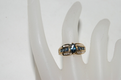 +MBA #78-282  14k Yellow Gold Marquise Cut Blue Sapphire & Diamond Ring