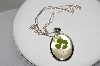 +MBA #78-058   Sterling Mother Of Pearl Glass Incased 4 Leaf Colver Pendant With 18" Chain