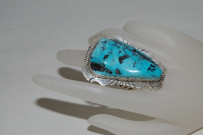 +MBA #78-202  Artist Signed "Charles Johnson" Fancy Shaped Large Blue Turquoise Ring