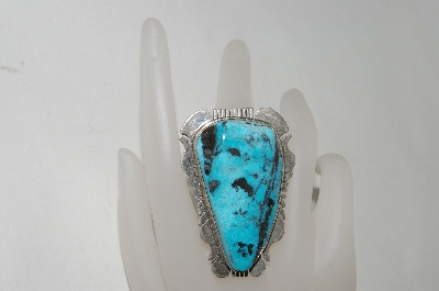 +MBA #78-202  Artist Signed "Charles Johnson" Fancy Shaped Large Blue Turquoise Ring