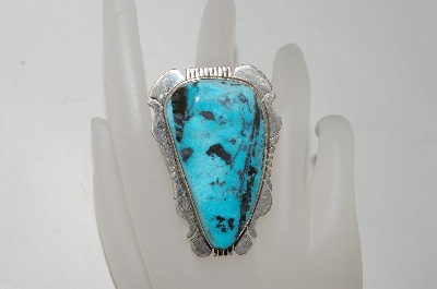 +MBA #78-202  Artist Signed "Charles Johnson" Fancy Shaped Large Blue Turquoise Ring