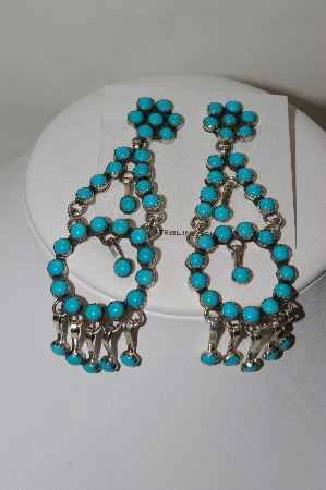 +MBA #78-162  " 4" Long Sterling Hand Made Large Blue Turquoise Dangle Earrings