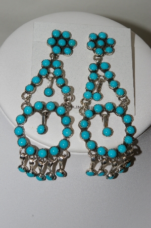 +MBA #78-162  " 4" Long Sterling Hand Made Large Blue Turquoise Dangle Earrings