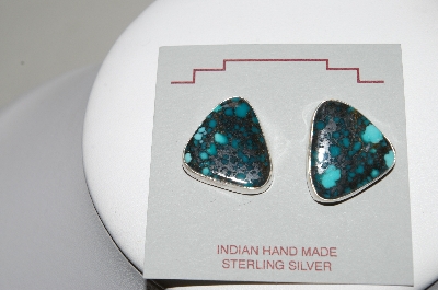 +MBA 378-170   Artist Signed "Fancy Letter D" Sterling Blue Turquoise Earrings