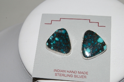 +MBA 378-170   Artist Signed "Fancy Letter D" Sterling Blue Turquoise Earrings
