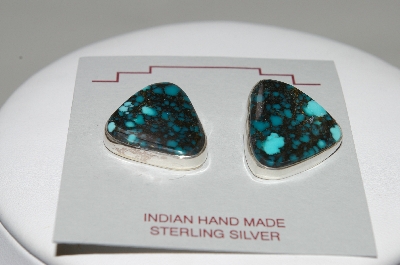 +MBA 378-170   Artist Signed "Fancy Letter D" Sterling Blue Turquoise Earrings