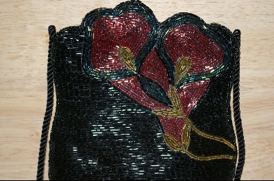 +MBA #HBBFP    "1980's Hand Beaded Black Floral Purse