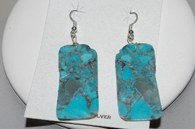 +MBA #78-167   Sterling Hand Made "Slice Style" Blue Turquoise Earrings