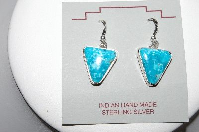 +MBA #78-187   Artist Stamped "Fancy D" Arrow Shaped Blue Turquoise Earrings