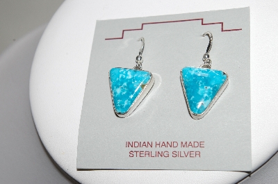 +MBA #78-187   Artist Stamped "Fancy D" Arrow Shaped Blue Turquoise Earrings