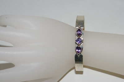 +MBA #78-105  Sterling 3 Stone Amethyst Cuff Bracelet