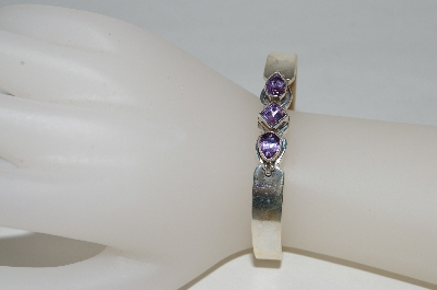 +MBA #78-105  Sterling 3 Stone Amethyst Cuff Bracelet