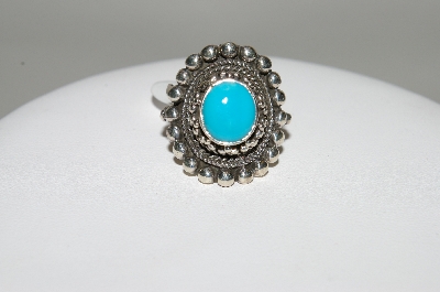 +MBA #78-195   Sterling Oval Cut Blue Turquoise Ring