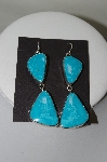 +MBA #78-163    "3" Long Sterling Hand Made Large Blue Turquoise Earrings