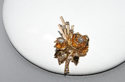 +MBA #78-288  One Of A Kind & Custom Made Two Rose Diamond Pin Done In 14k Yellow Gold