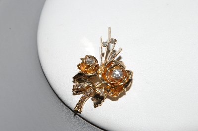 +MBA #78-288  One Of A Kind & Custom Made Two Rose Diamond Pin Done In 14k Yellow Gold
