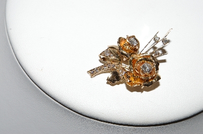 +MBA #78-288  One Of A Kind & Custom Made Two Rose Diamond Pin Done In 14k Yellow Gold