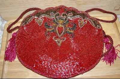 +MBA #HBMC   "1980's Hand Beaded Red Vintage Look Purse