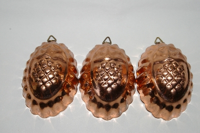 +MBA #79-042   Set Of 3 Small Oval Copper Pineapple Jello Molds