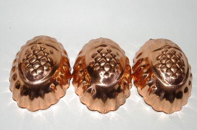 +MBA #79-042   Set Of 3 Small Oval Copper Pineapple Jello Molds