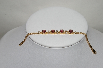+MBA #79-016  14K Yellow Gold One Of A Kind  Ladies Fancy Cut Pink Tourmaline & Diamond Bracelet