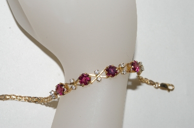 +MBA #79-016  14K Yellow Gold One Of A Kind  Ladies Fancy Cut Pink Tourmaline & Diamond Bracelet