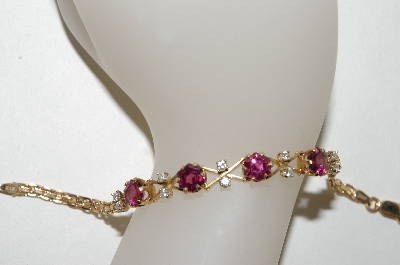 +MBA #79-016  14K Yellow Gold One Of A Kind  Ladies Fancy Cut Pink Tourmaline & Diamond Bracelet