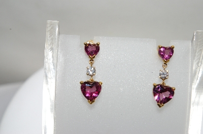 +MBA #79-021  14K Yellow Gold One Of A Kind Pink Heart Cut Tourmaline & Diamond Earrings